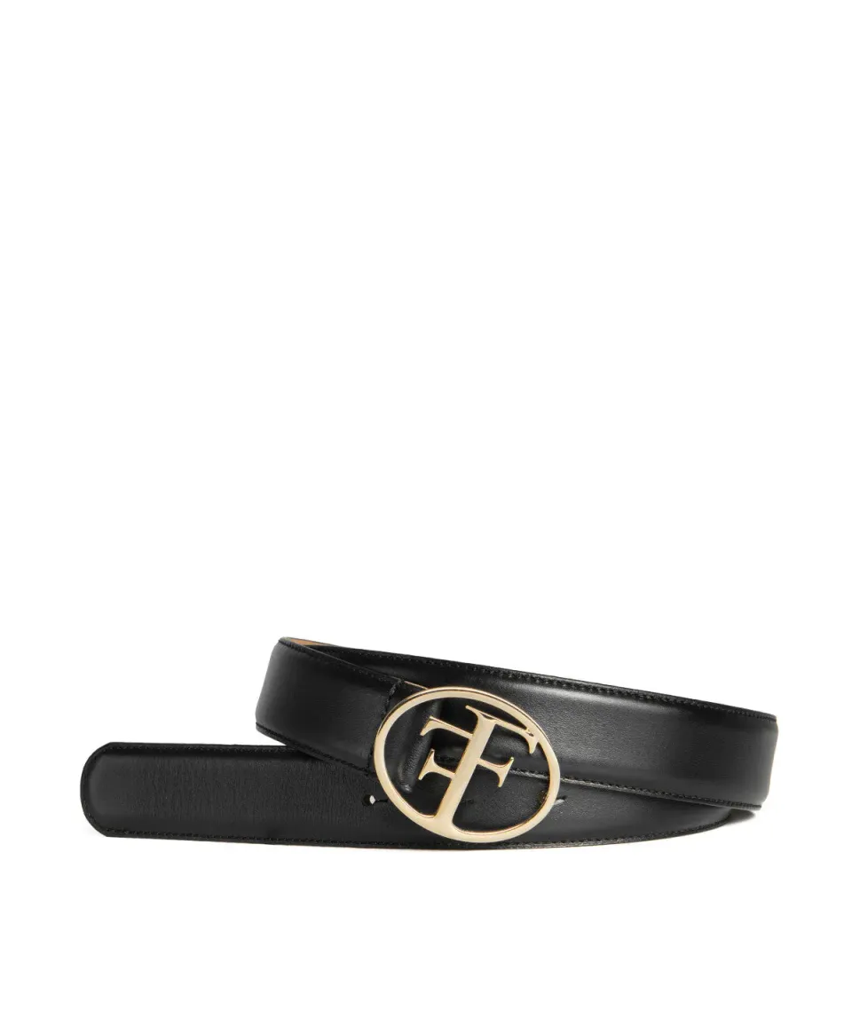 Finsbury Paris riem zwart leer gouden gesp