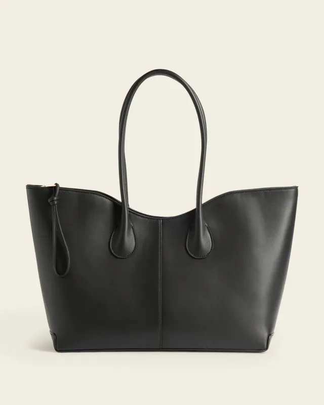 Flattered Gaia Tote tas zwart leer groot