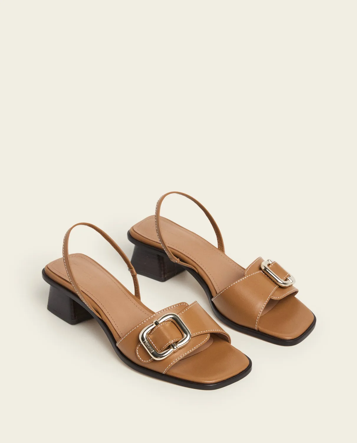 Flattered Jojo sandalen camel leer blokhak