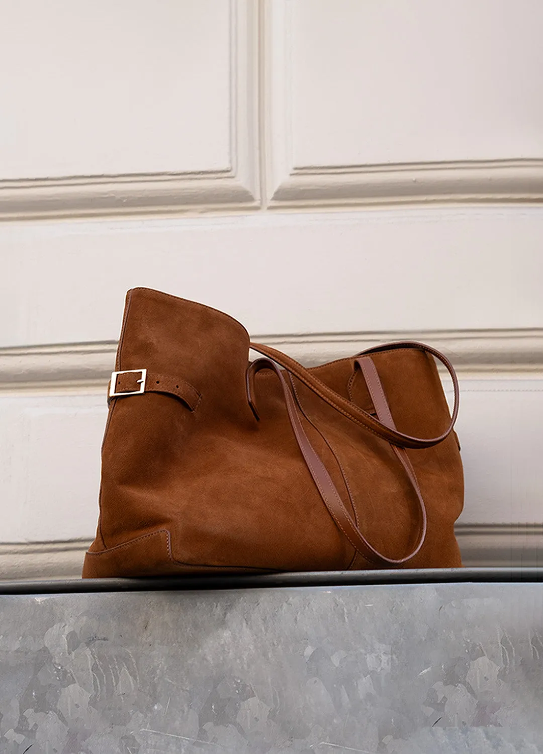 Flattered Lesley tote bourbon suède leer