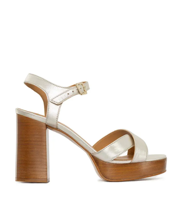 Finsbury Mia Champagne sandalen beige leer blokhak
