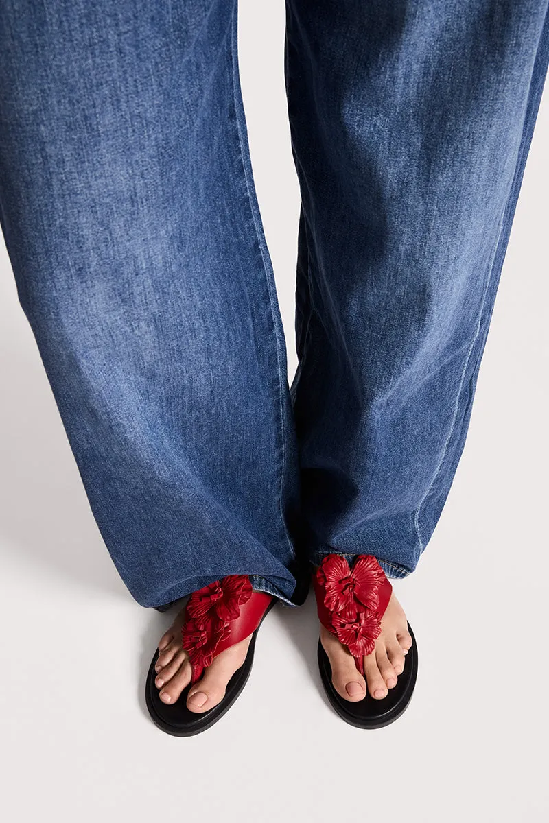 Bryan Stepwise Bari Flat Red sandalen rood leer