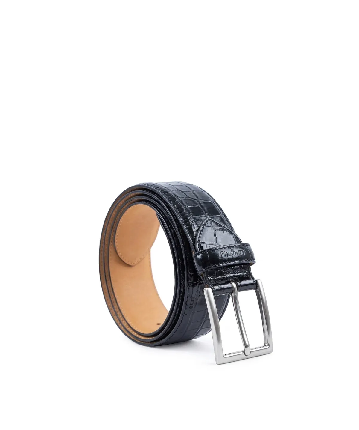 Finsbury Croco riem leer zwart 100 cm crocoprint
