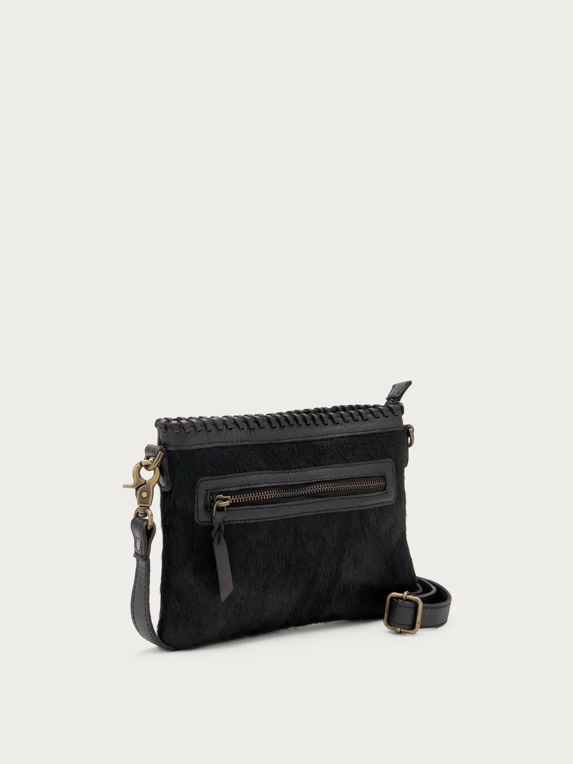 Frau crossbody tas zwart ponyleer boho clutch