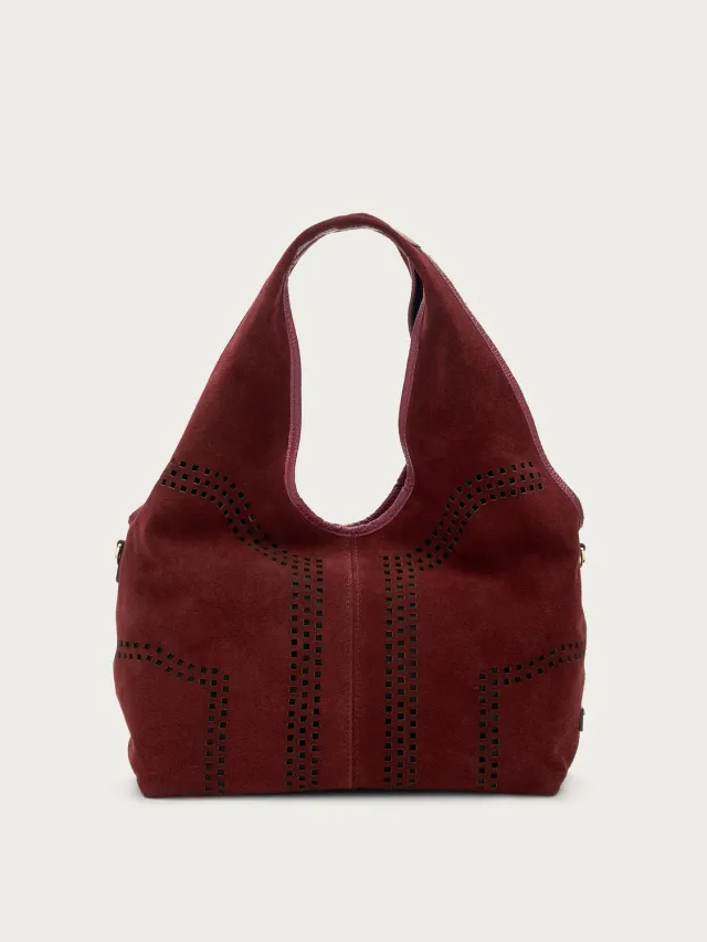 Frau maxi hobo tas bordeaux suède laser-cut