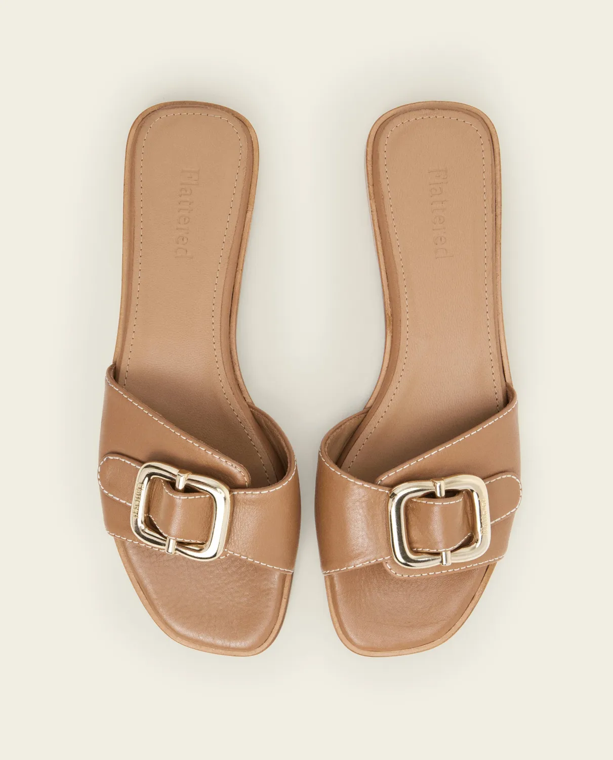 Flattered Mimi Leather Cognac platte sandalen leer