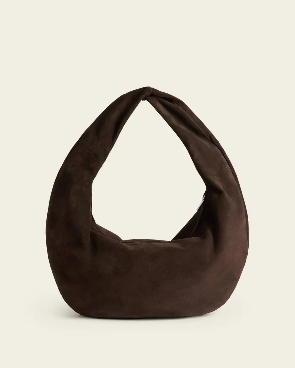 Flattered Alva schoudertas chocolate suède slouchy