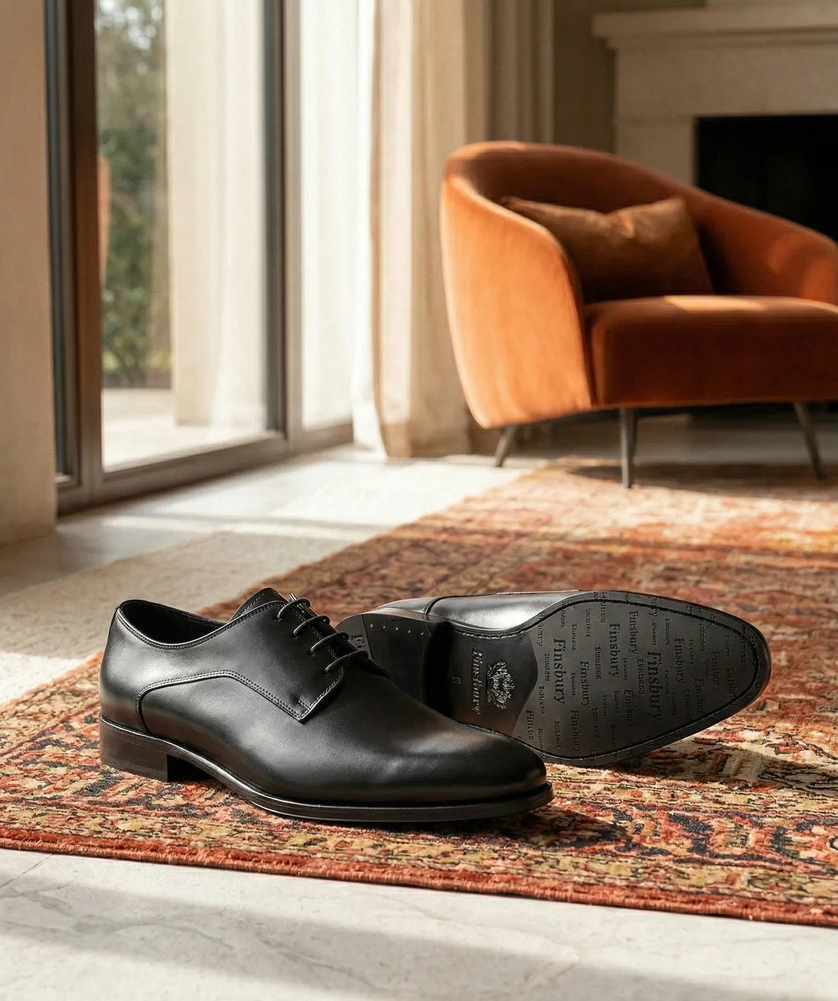Finsbury Newark Black derby schoenen zwart rubber