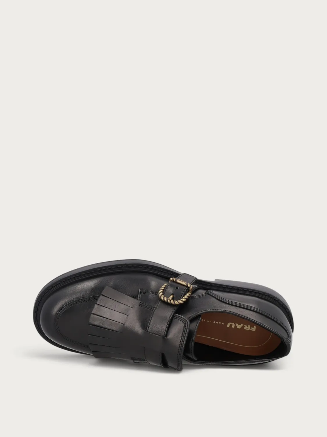 Frau Verona zwarte leren veterschoenen franje