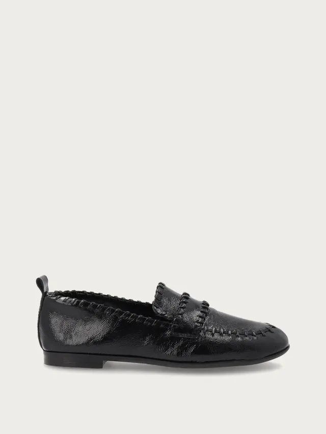Frau Verona zwarte leren loafers vlecht-detail