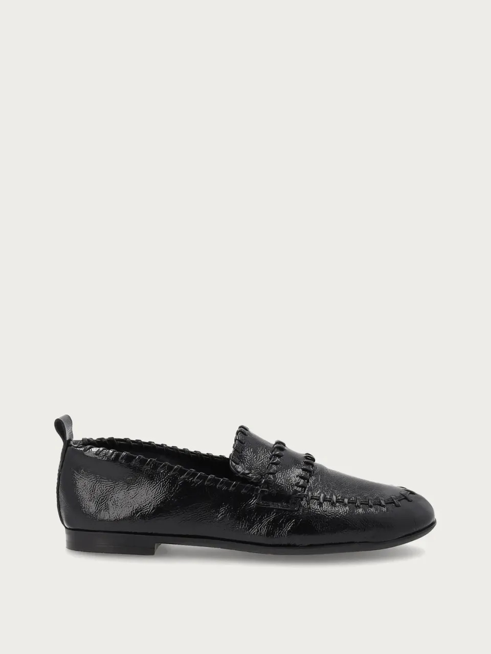 Frau Verona zwarte leren loafers vlecht-detail