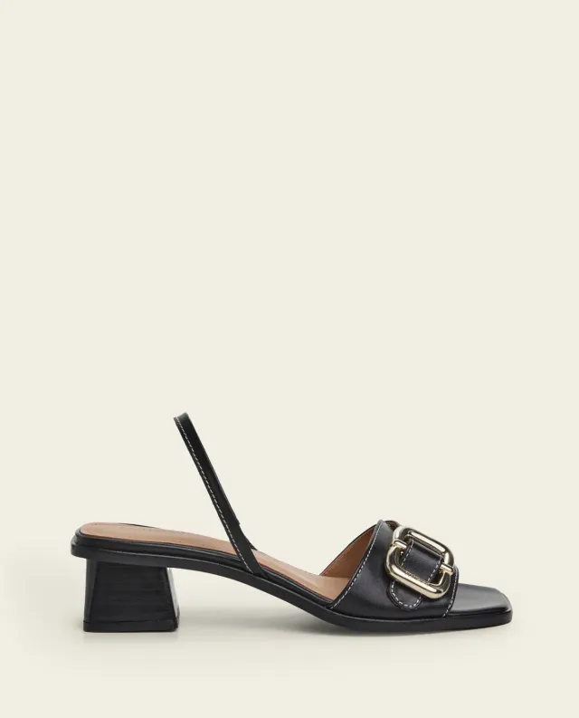 Flattered Jojo Leather Black sandalen blokhak