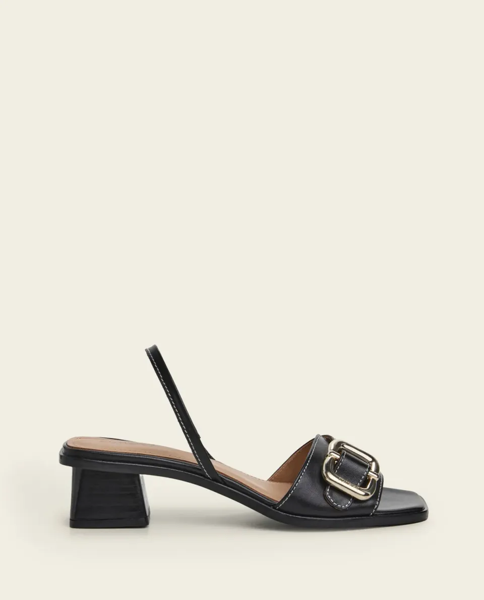 Flattered Jojo Leather Black sandalen blokhak