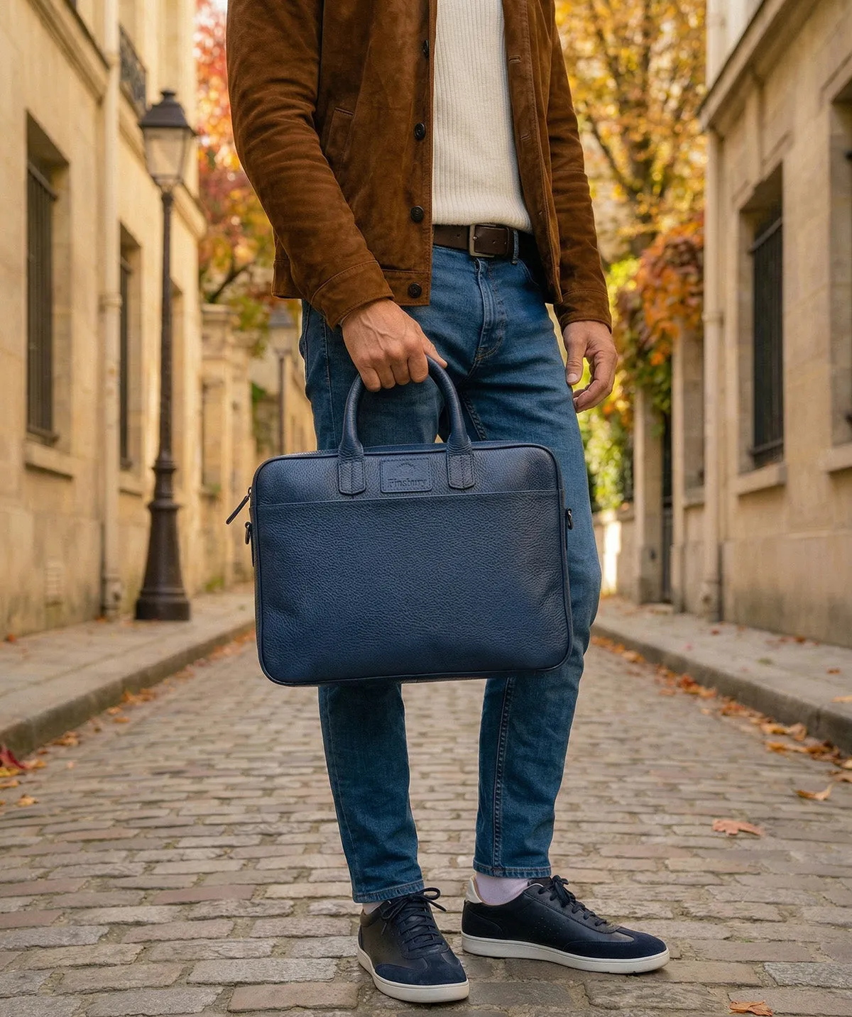 Finsbury aktetas blauw generfd leer