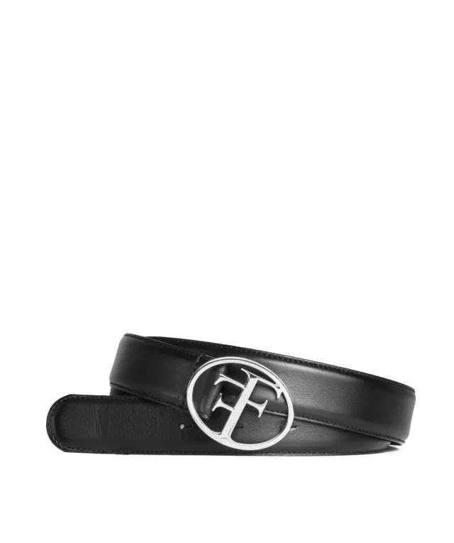 Finsbury PARIS riem zwart leer 3 cm zilverkleurige gesp