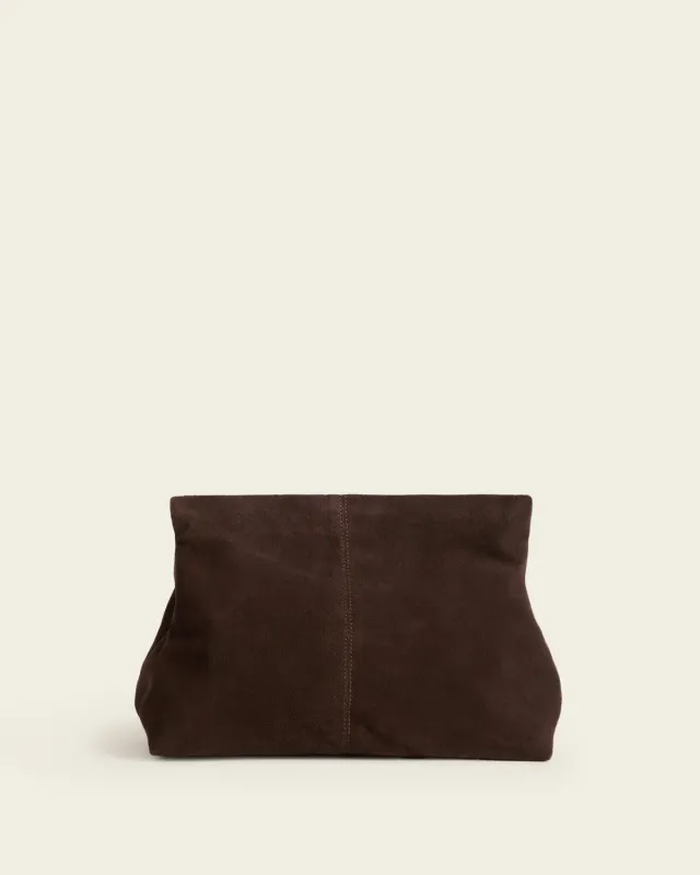 Flattered Clay Clutch Suede Chocolate clutch bruin suede
