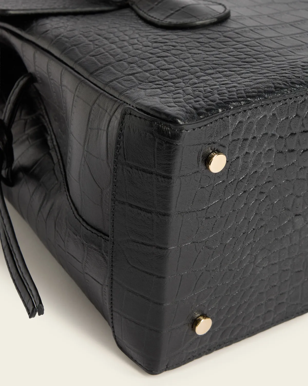 Flattered Lydia Tote Bag Croco handtas zwart krokoleer