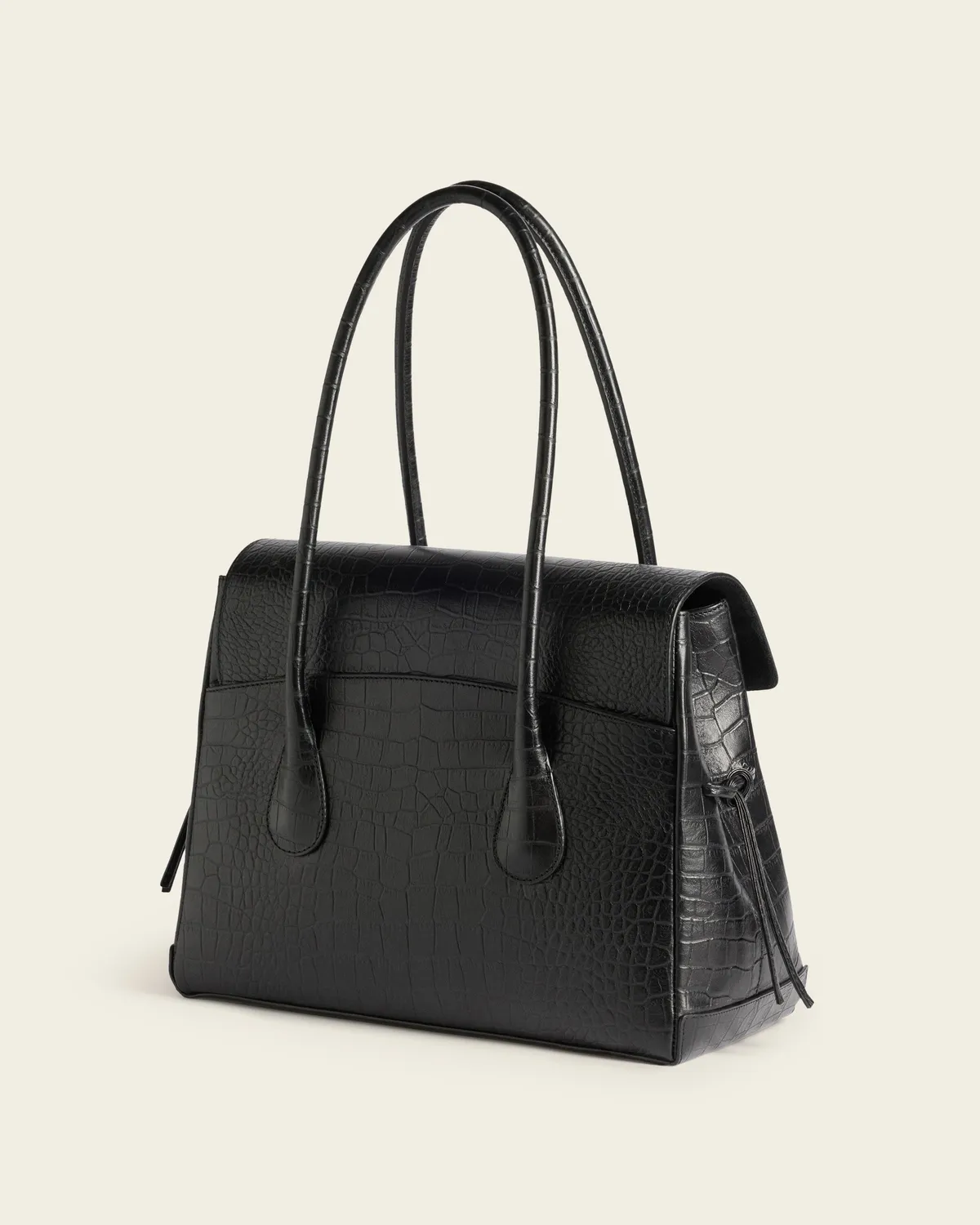 Flattered Lydia Tote Bag Croco handtas zwart krokoleer