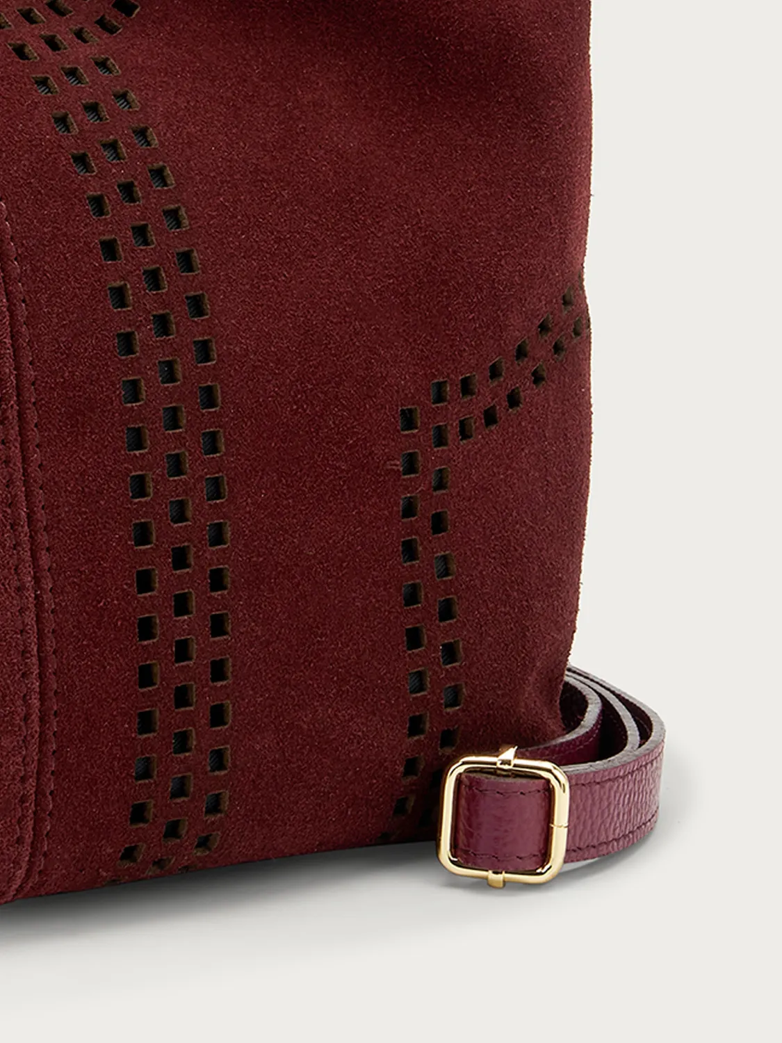 Frau maxi hobo tas bordeaux suède laser-cut