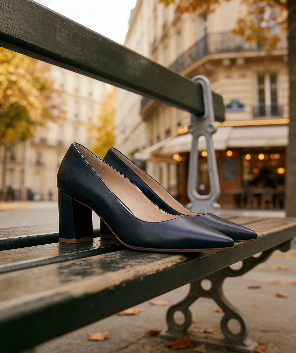 Finsbury Anabel pumps blauw leer blokhak 6 cm