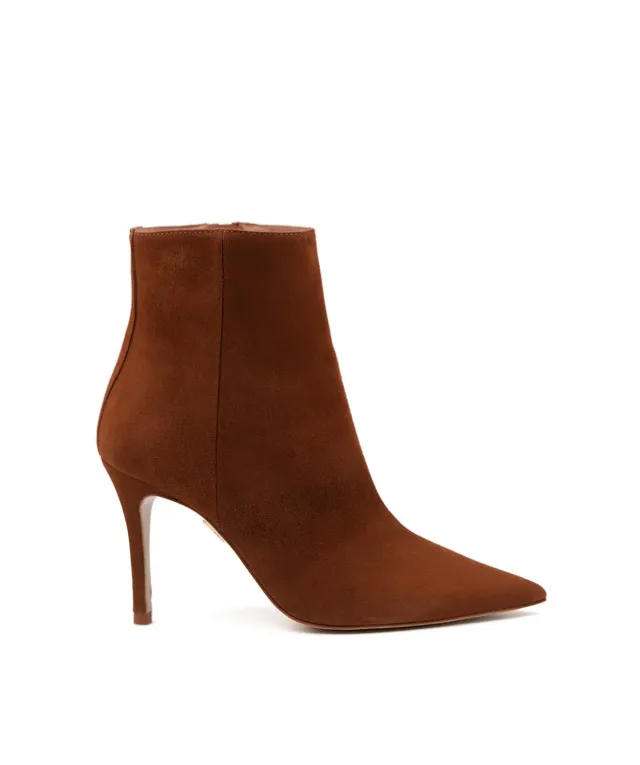 Finsbury Daisy enkellaarsjes bruin fluweel 8 cm hak