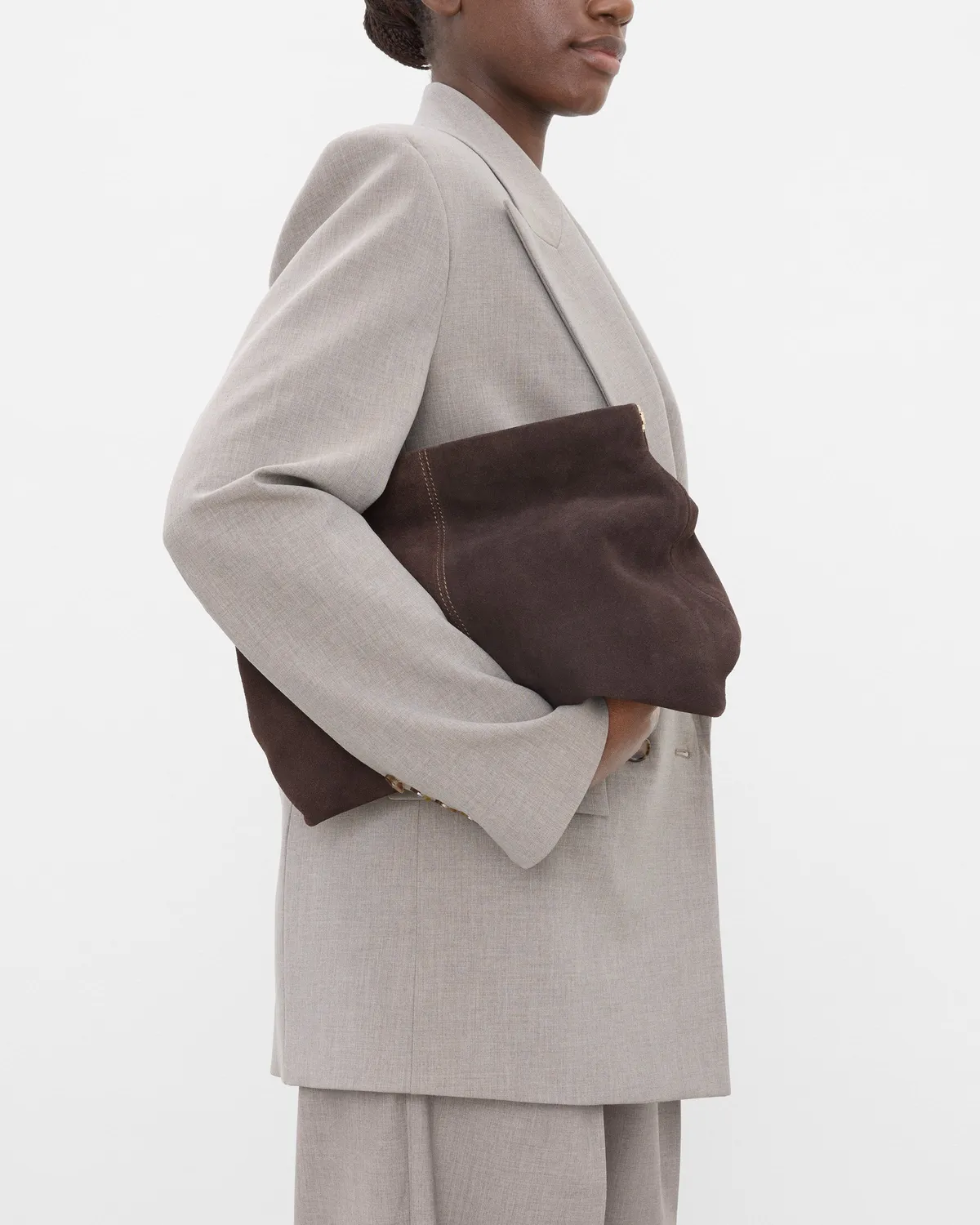 Flattered Clay Clutch Suede Chocolate clutch bruin suede