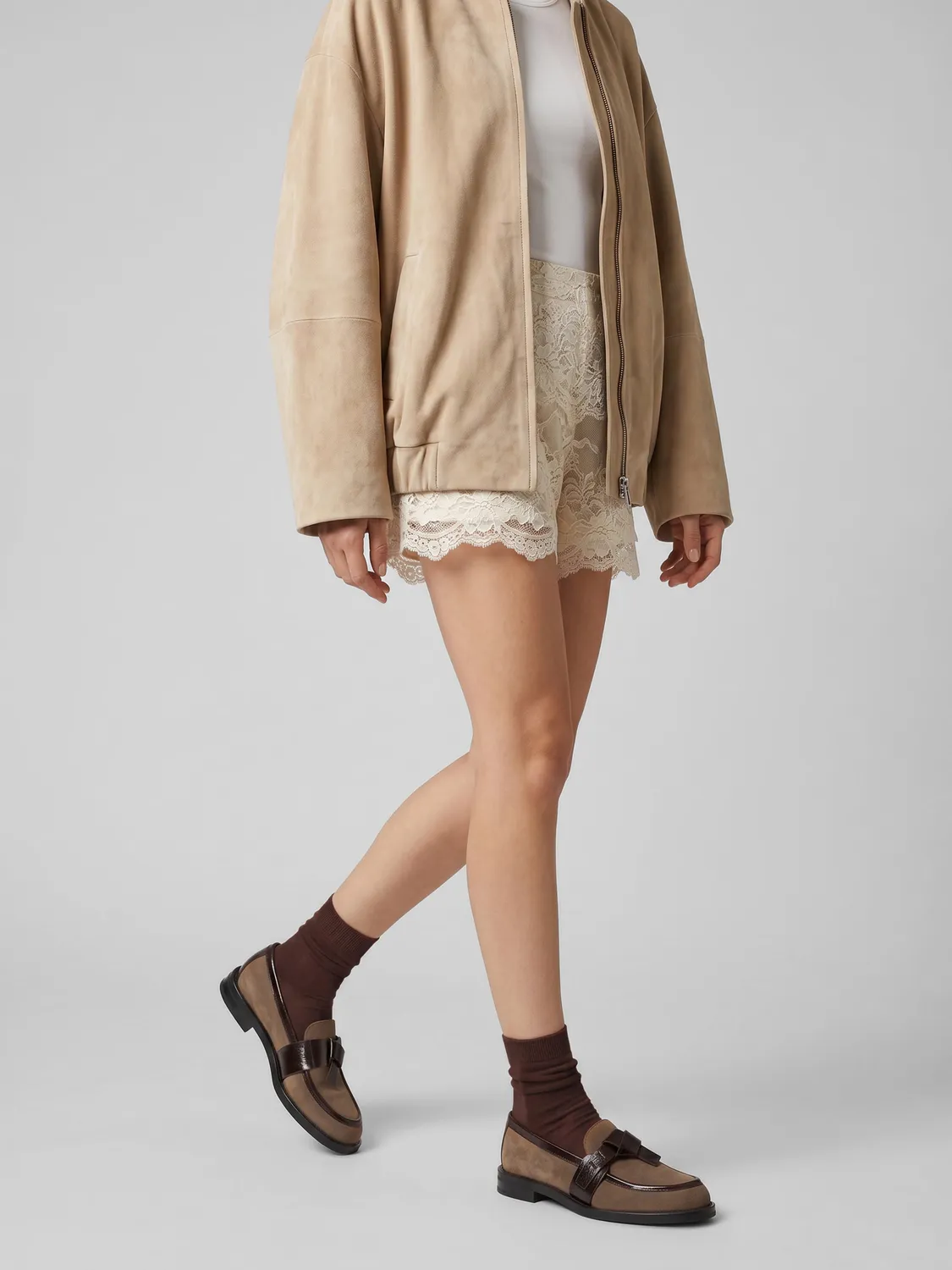 Frau Verona beige suède loafers strik dames