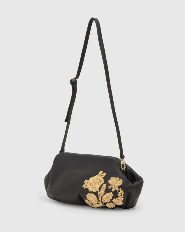 Castaner Victoire Small clutch zwart gevlochten raffia