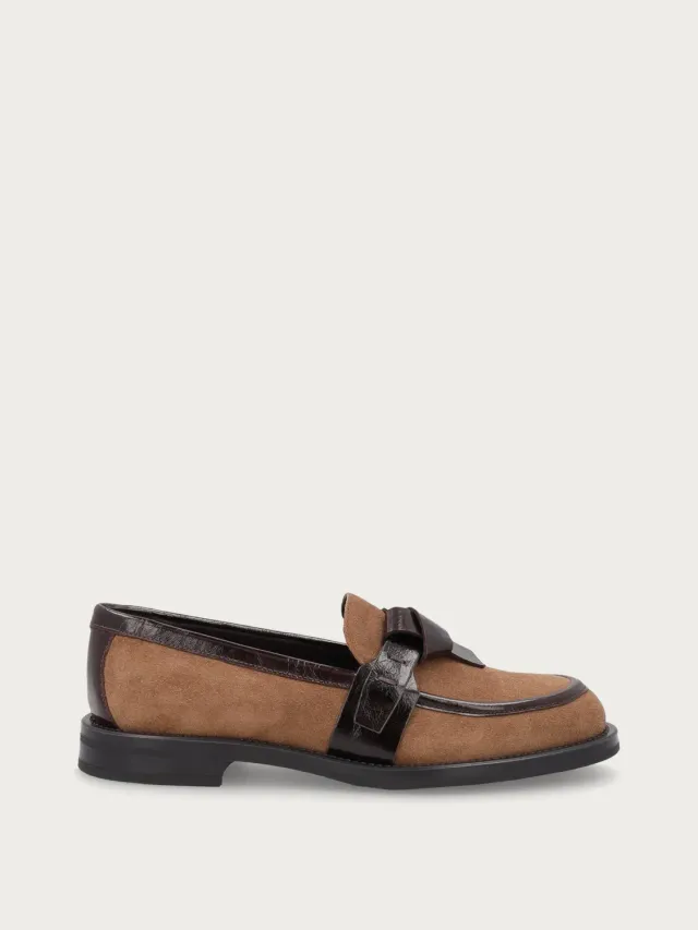 Frau Verona beige suède loafers strik dames