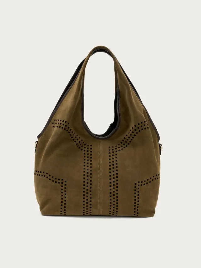Frau groene suède hobo tas maxi laser-cut