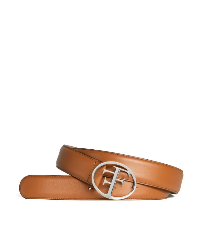 Finsbury Paris leren riem cognac zilver
