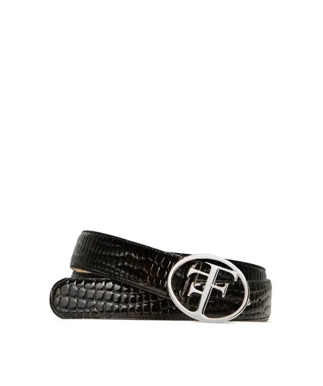 Finsbury PARIS leren riem bruin croco zilverkleurige gesp