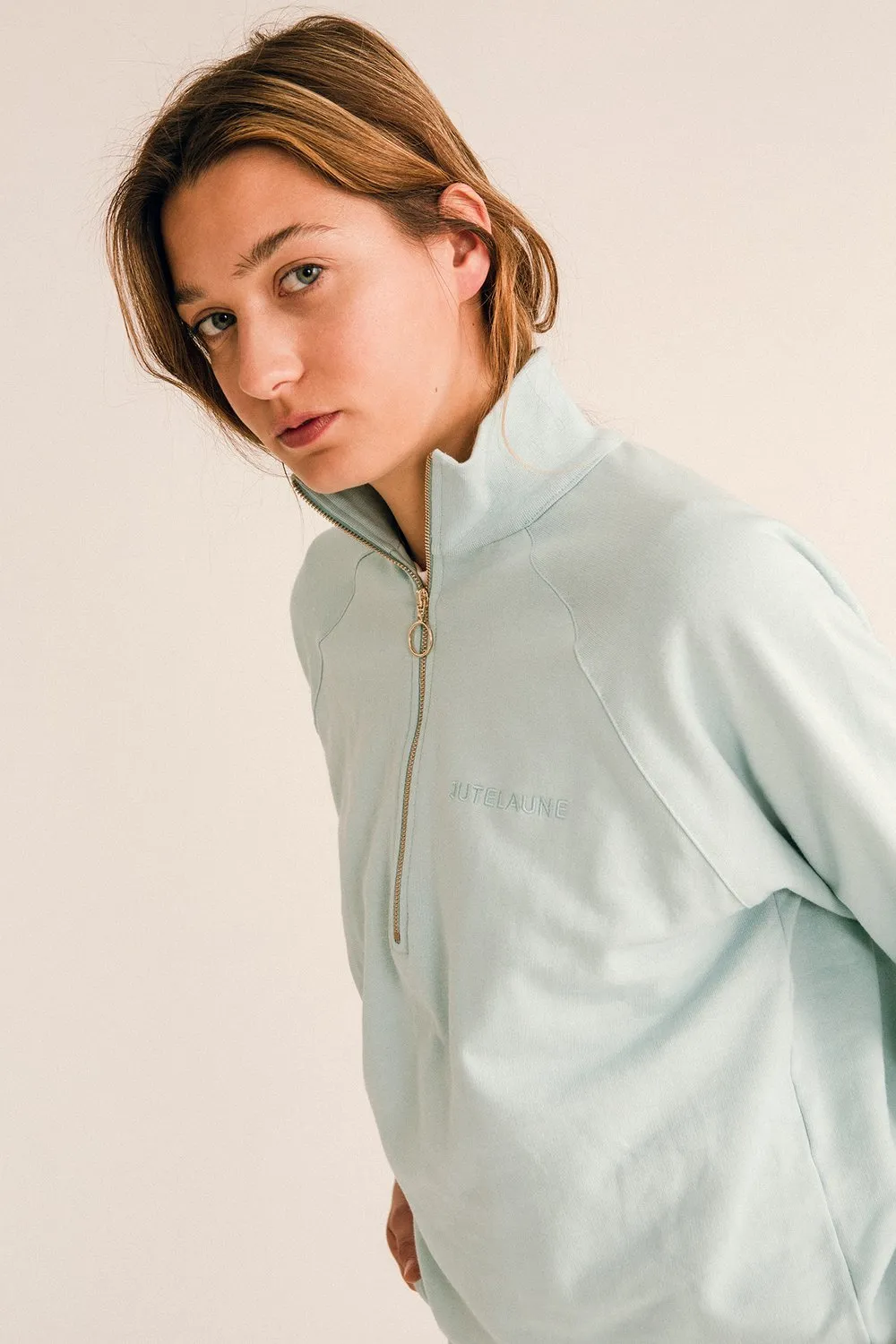 Jutelaune Baby Blue Zip sweatshirt blauw bio-katoen