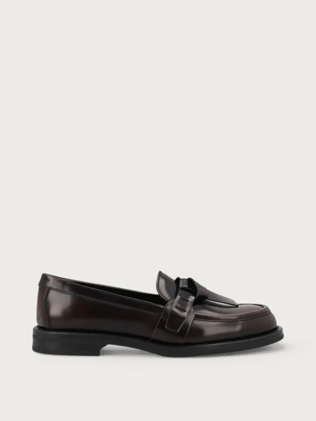 Frau Verona bruine leren loafers strik dames