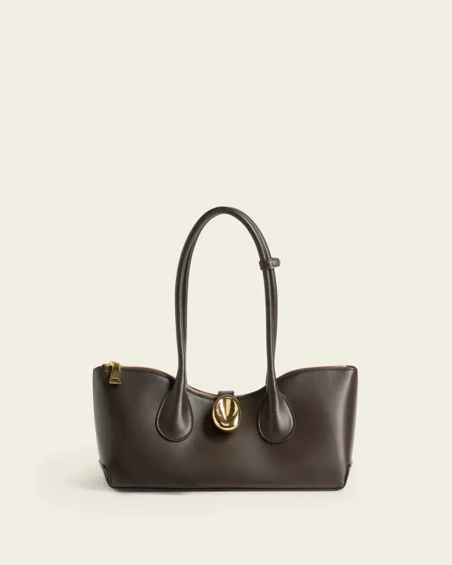Flattered Gaia schoudertas chocolade glad leer