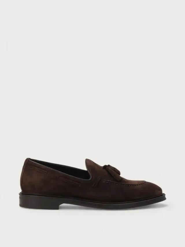 Frau Signature loafers suede donkerbruin kwast
