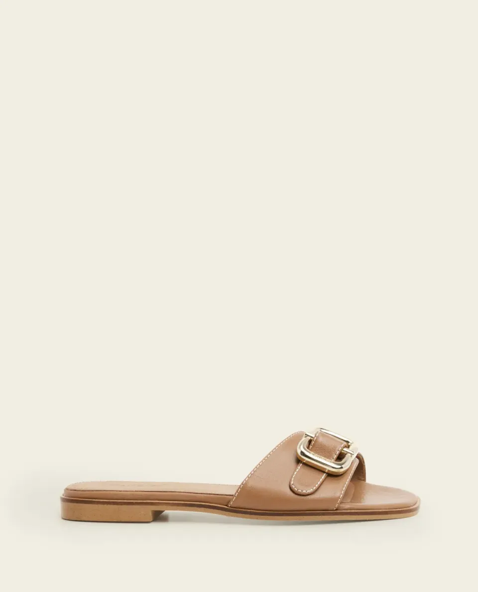 Flattered Mimi Leather Cognac platte sandalen leer