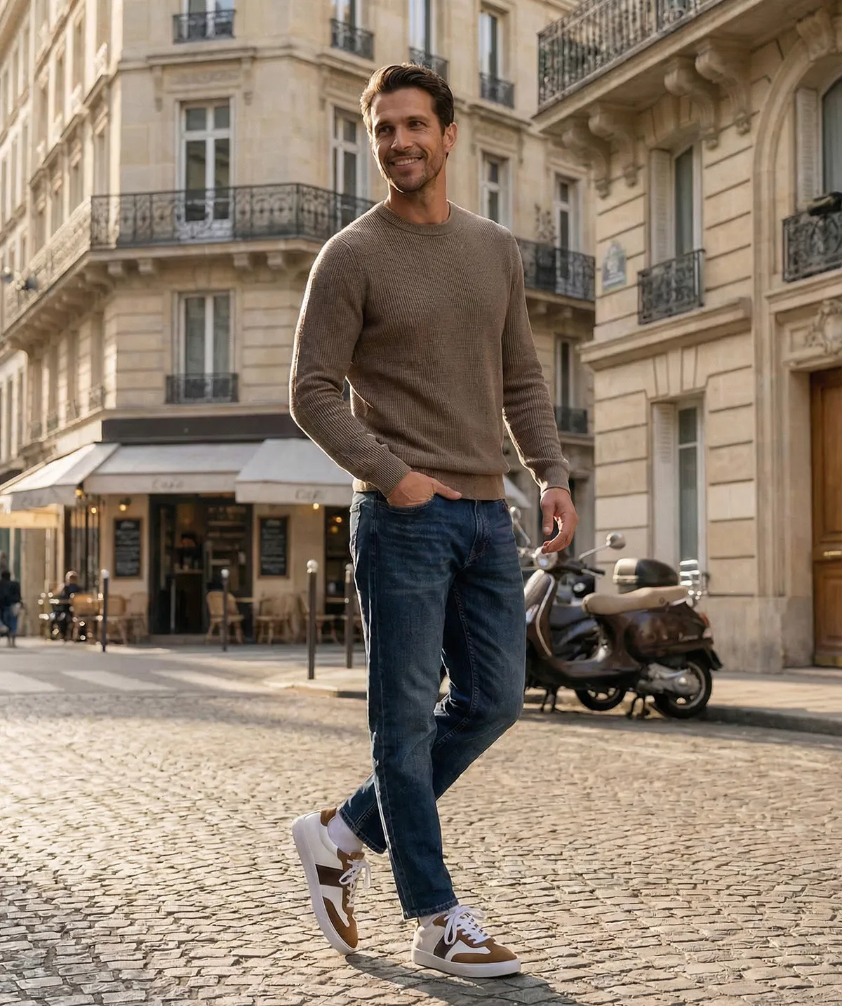 Finsbury Leo sneakers wit bruin leer