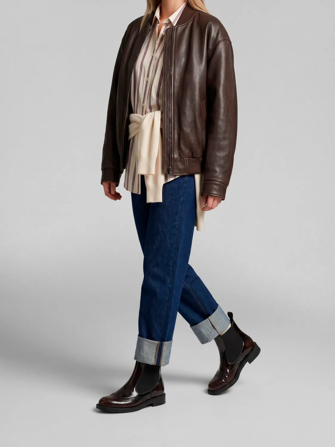 Frau Verona Brit chelseaboots rookbruin leer