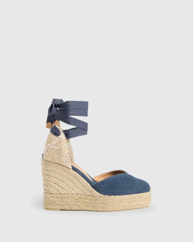 Castaner Chiara/8ED/002 espadrille sleehak donkerblauw canvas