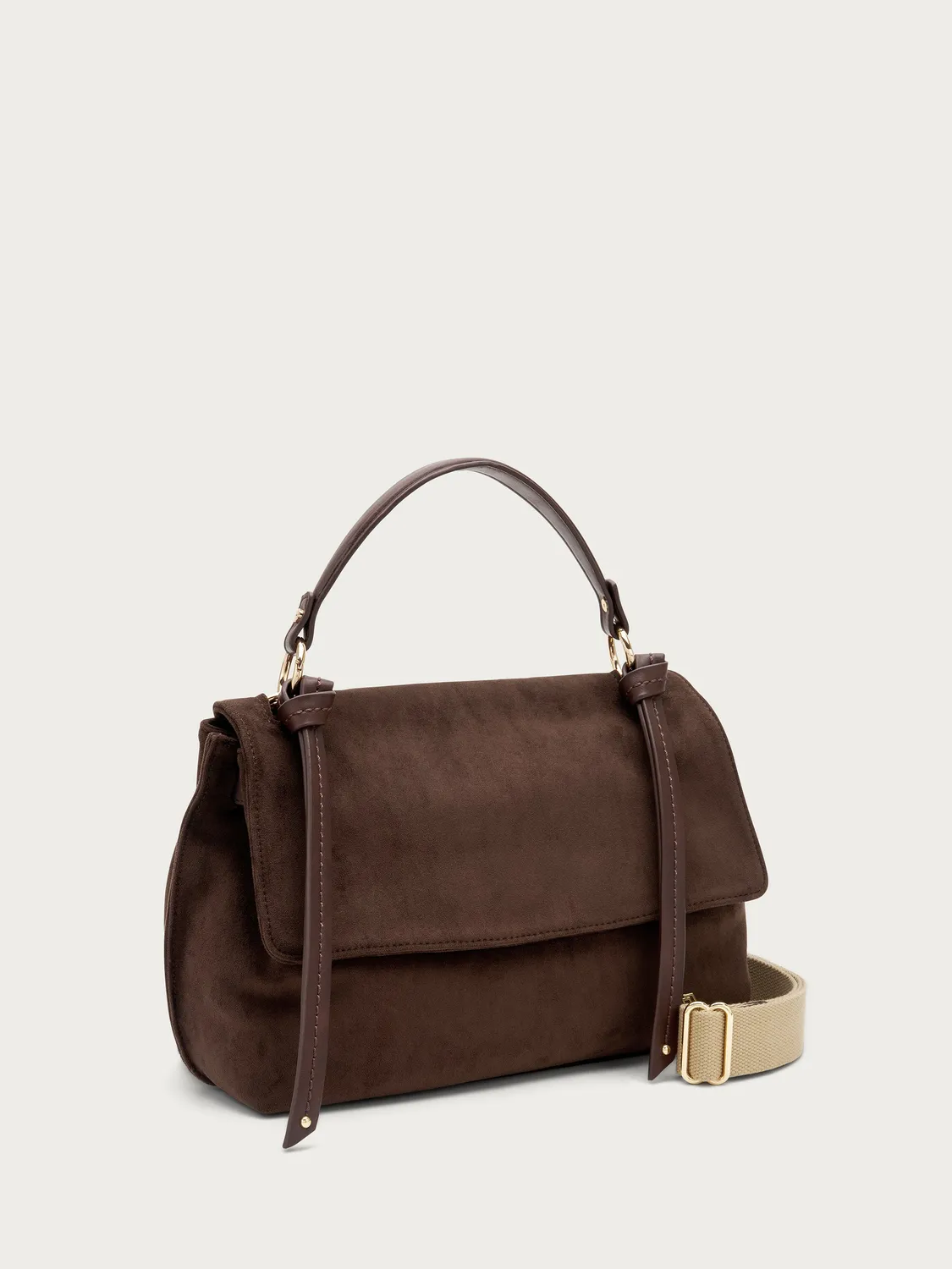 Frau bruine suède-look shopper met kwastjes