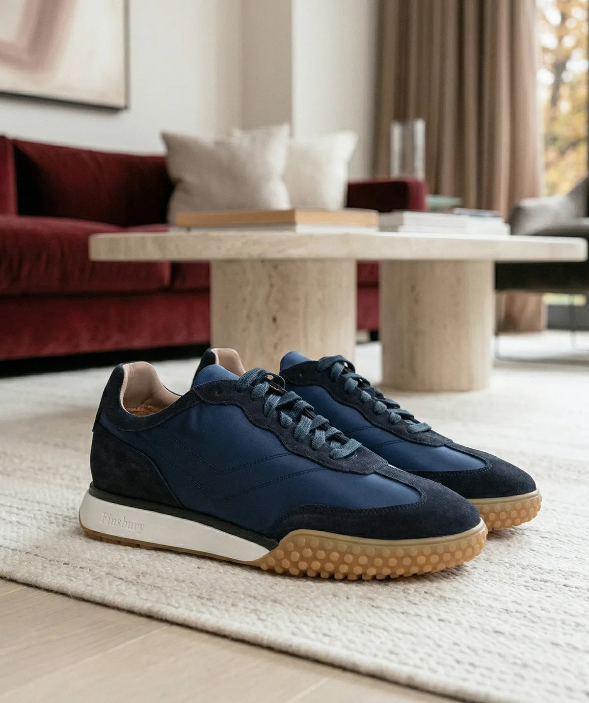 Finsbury Mathis sneaker navy canvas rubberzool heren