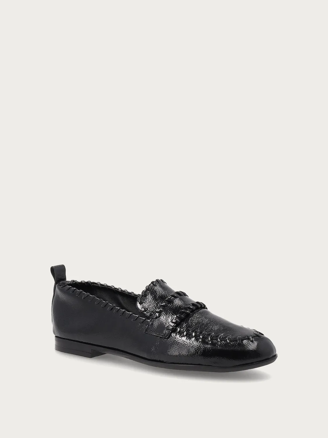 Frau Verona zwarte leren loafers vlecht-detail