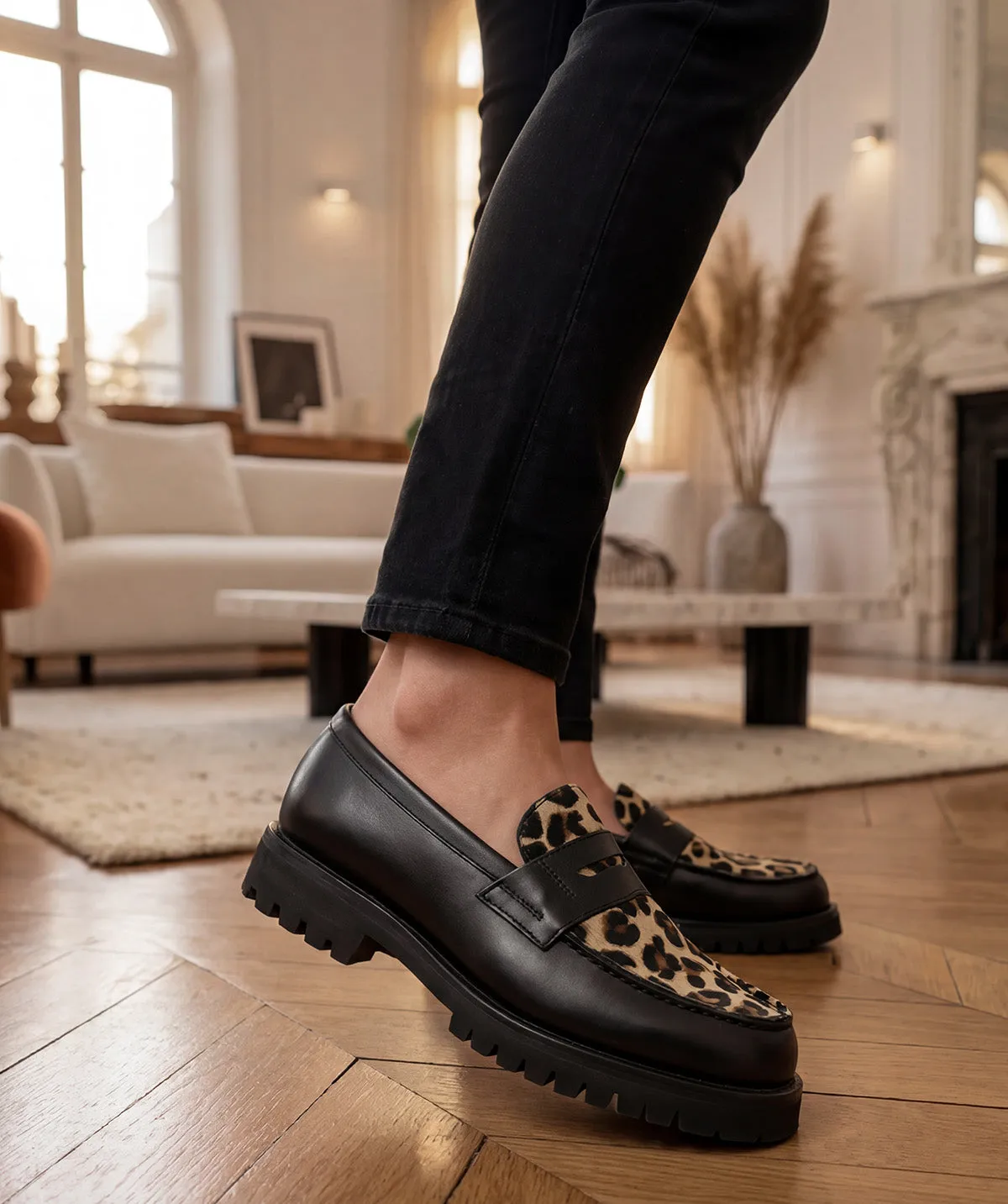 Finsbury Lilou loafers luipaard leer rubberen zool dames
