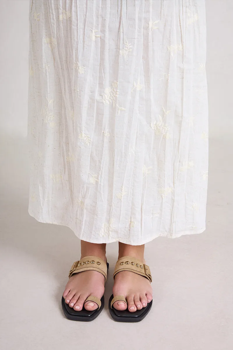 Bryan Stepwise Hiba sandalen plat camel leer