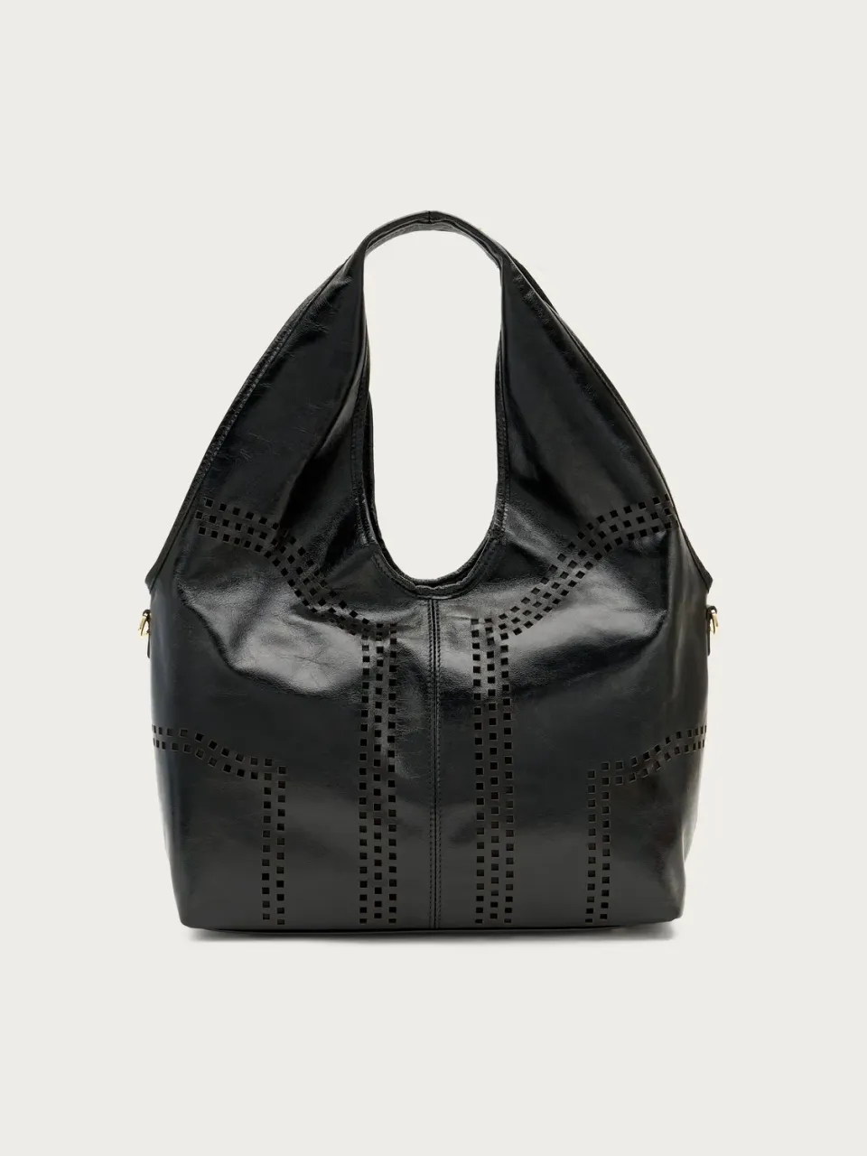 Frau maxi hobo tas leer zwart laser-cut