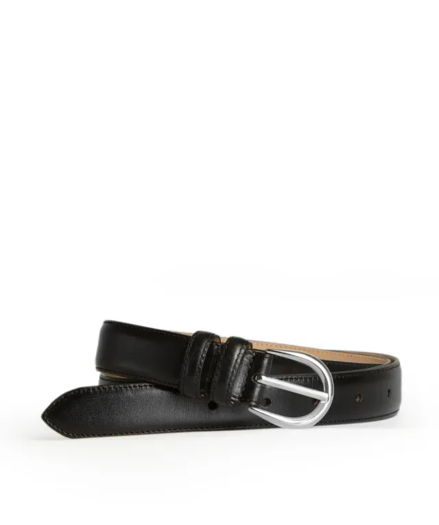 Finsbury Rome leren riem zwart 2,5 cm zilver