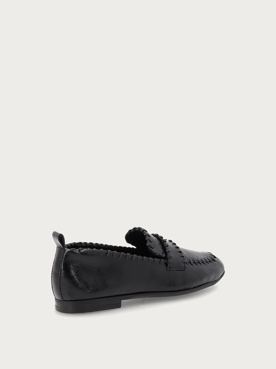 Frau Verona zwarte leren loafers vlecht-detail