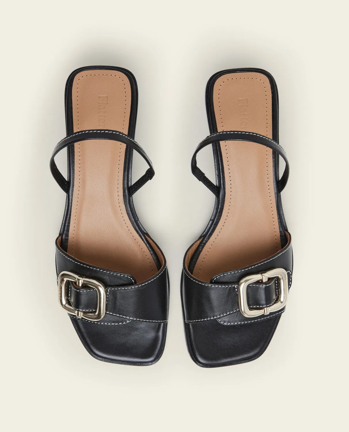 Flattered Jojo Leather Black sandalen blokhak