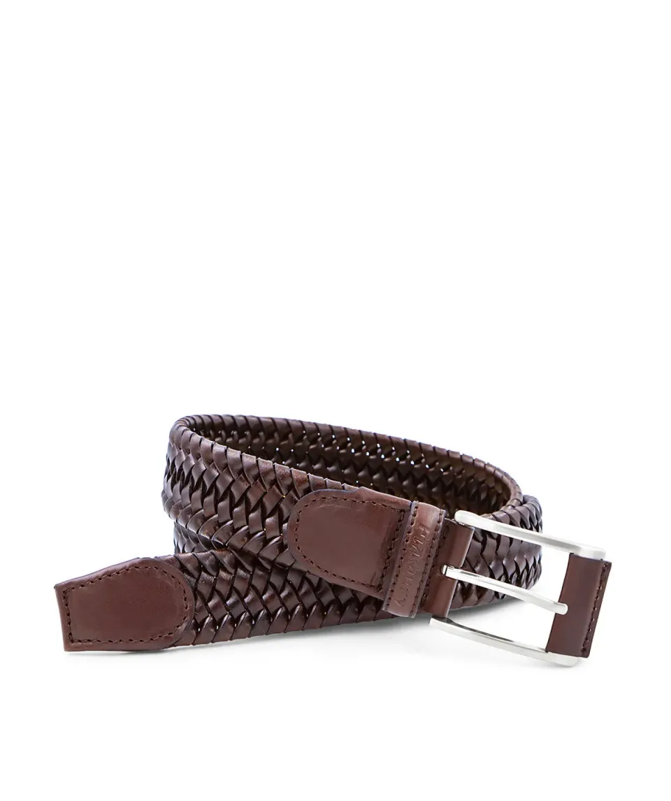 Finsbury gevlochten riem bruin leer 3,4 cm